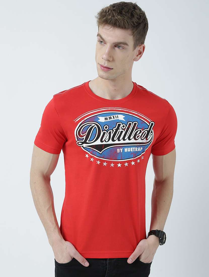 red printed cotton blend regular t-shirt