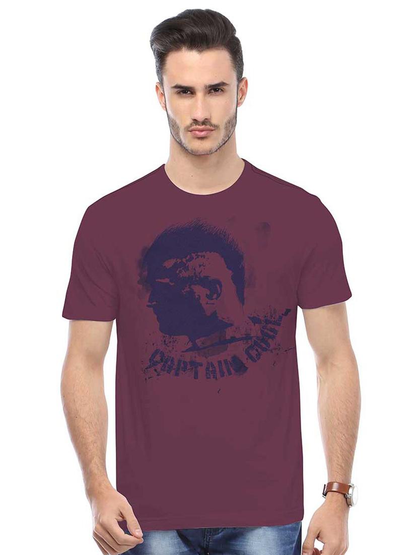 purple printed cotton blend regular t-shirt
