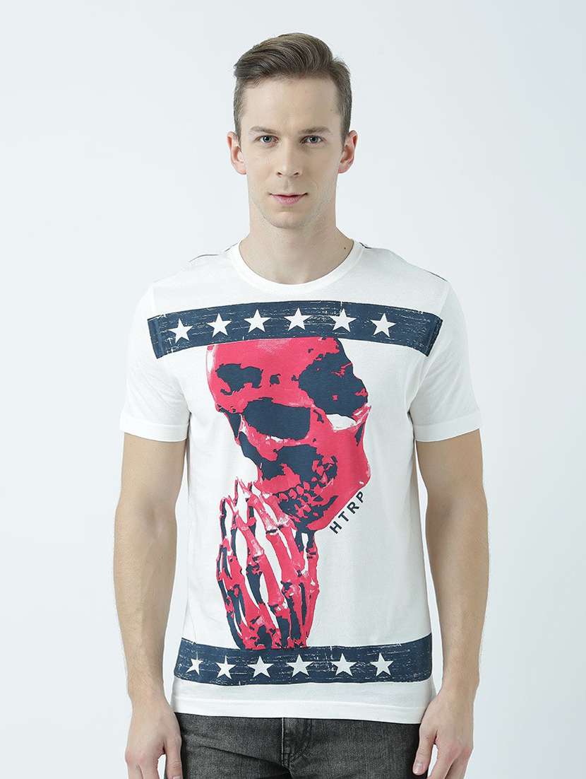 white printed cotton blend regular t-shirt