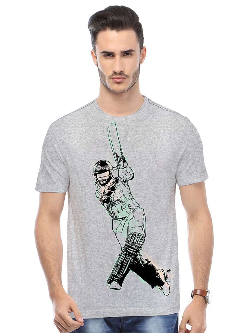 grey printed cotton blend regular t-shirt - 19580908 -  Zoom Image - 0