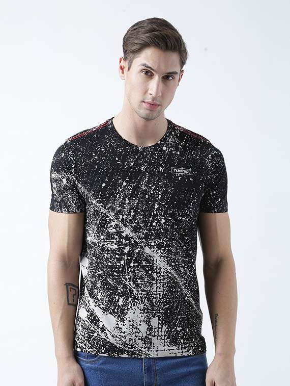 black printed cotton blend regular t-shirt