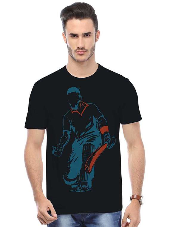 black printed cotton blend regular t-shirt