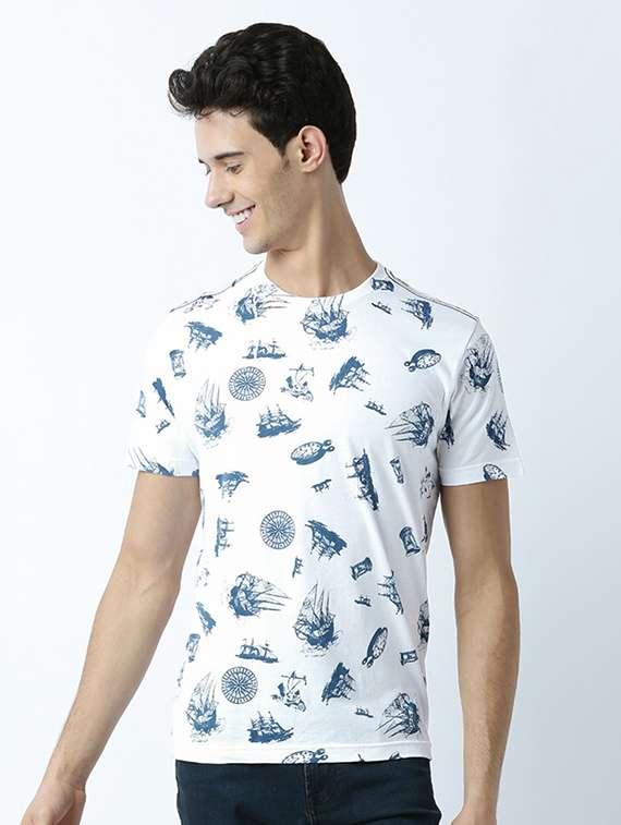 white printed cotton blend regular t-shirt