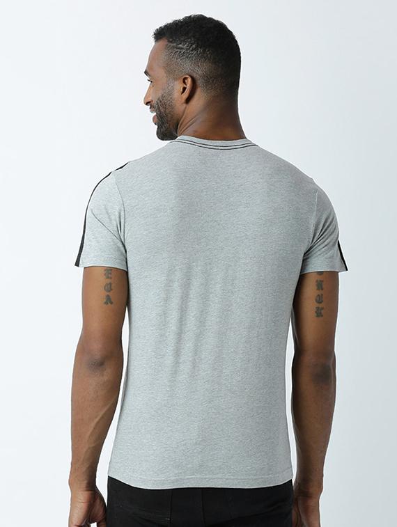 grey color blocked cotton blend regular t-shirt - 19581210 - Standard Image - 2