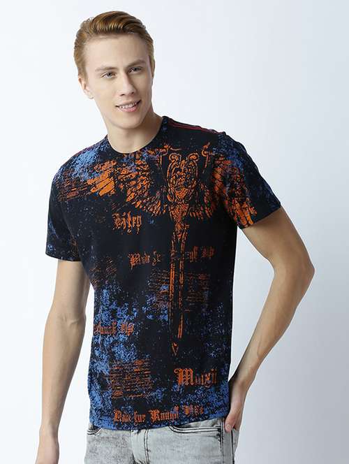 black printed cotton blend regular t-shirt - 19581231 -  Standard Image - 0