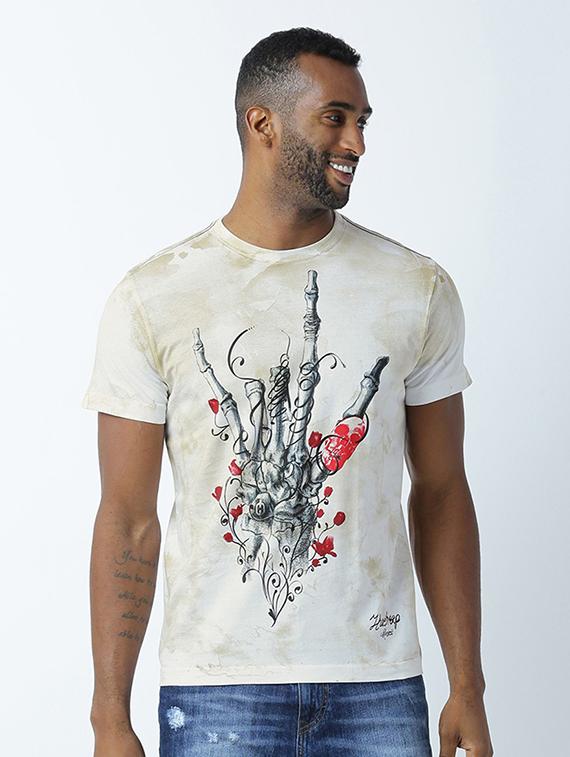 white printed cotton blend regular t-shirt