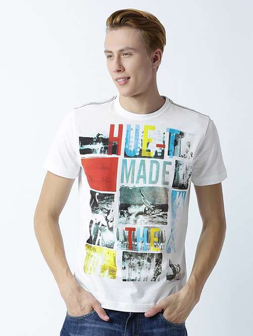 white graphic print cotton blend regular t-shirt - 19581496 - Standard Image - 0