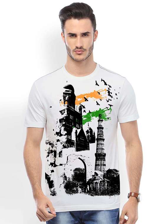 white graphic print cotton blend regular t-shirt