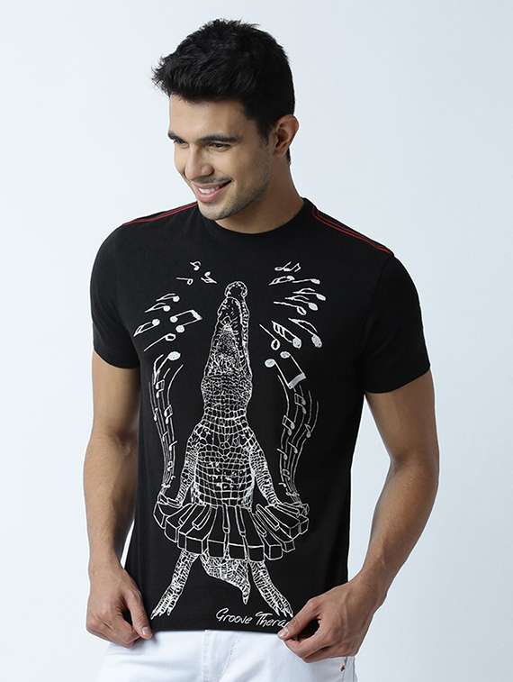 men crew neck front print regular t-shirt