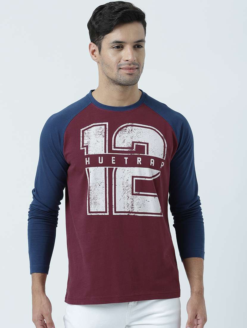 men round neck reglan sleeve front print t-shirt
