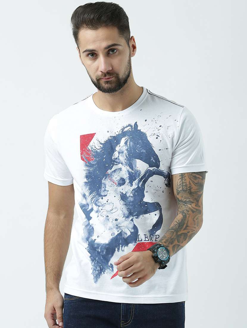 men round neck front print t-shirt