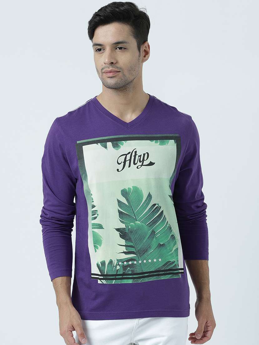 men v neck front print t-shirt