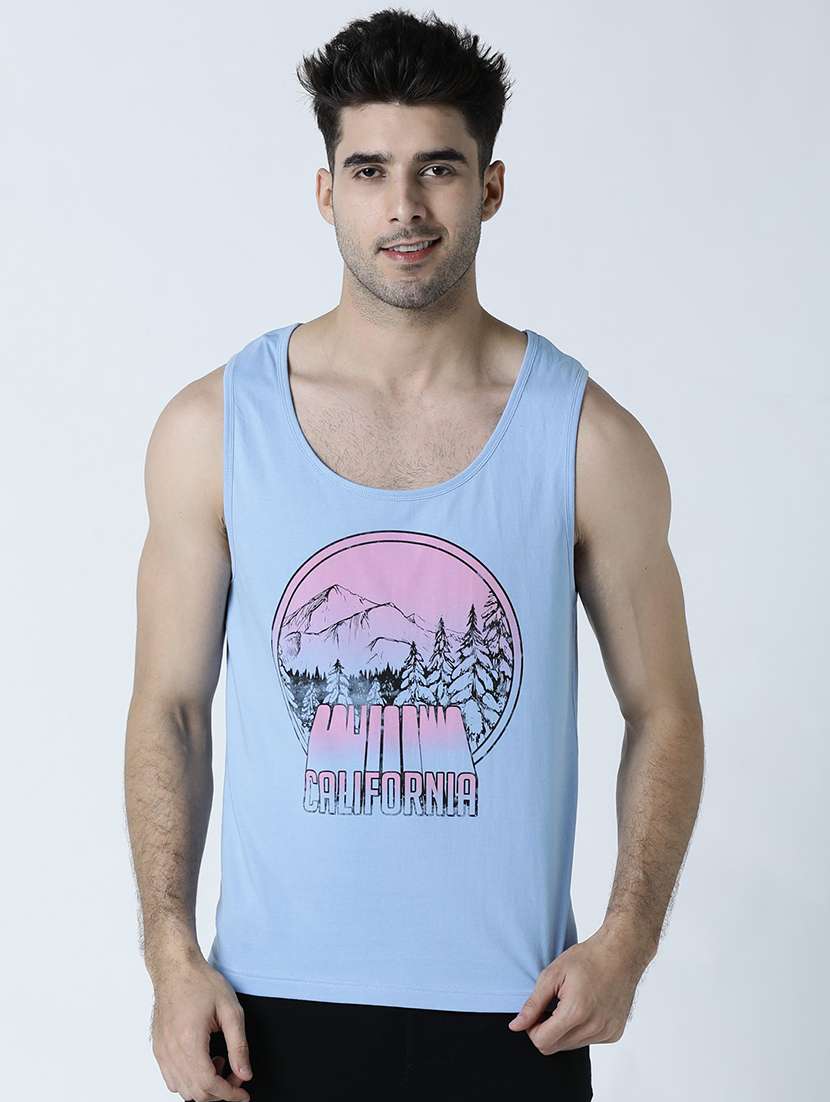 men scoop neck front print sleeveless t-shirt