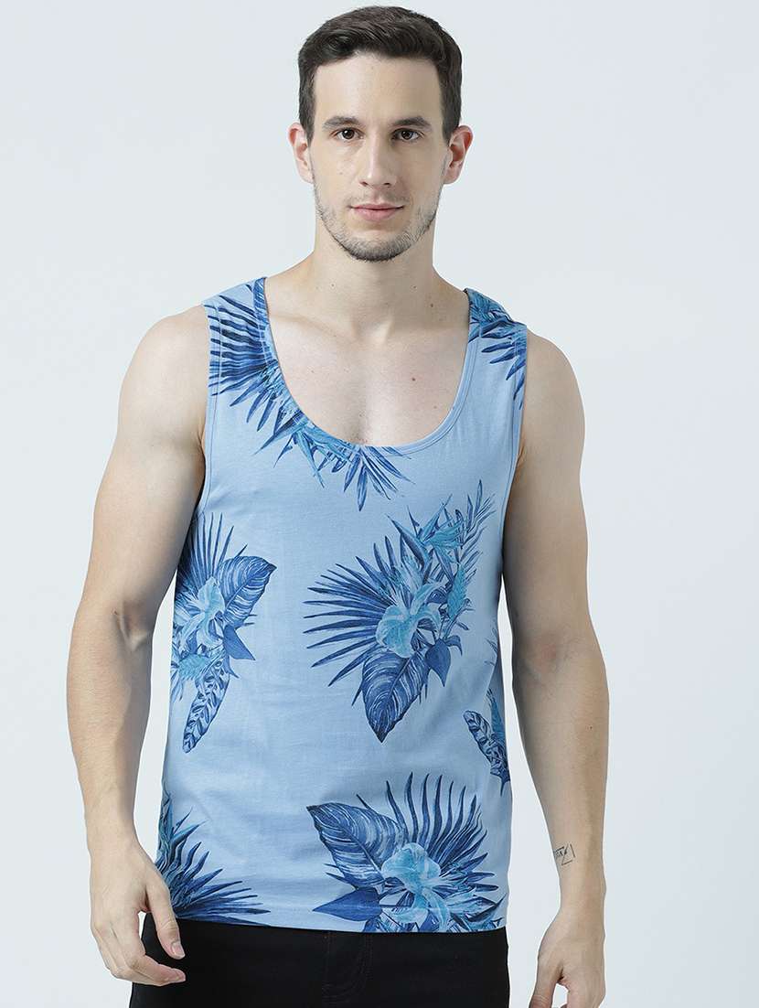 men scoop neck front print sleeveless t-shirt