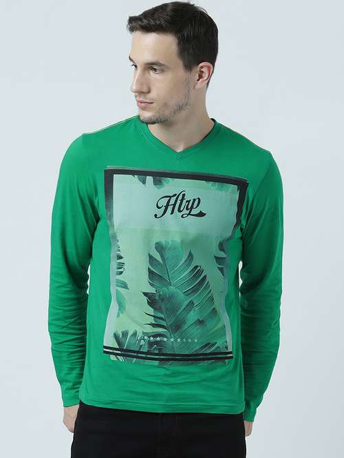 men v neck front print t-shirt