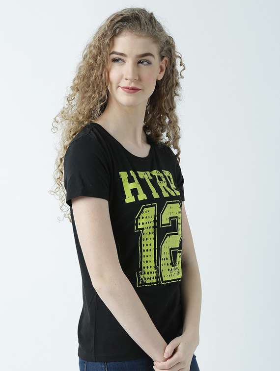 women's chest print round neck t-shirt - 19582811 - Standard Image - 2