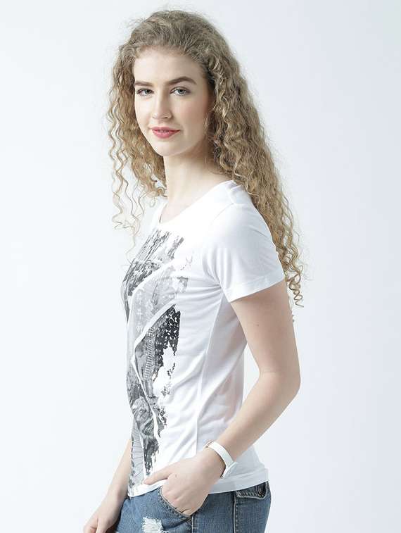 women's front print round neck t-shirt - 19582867 -  Standard Image - 2