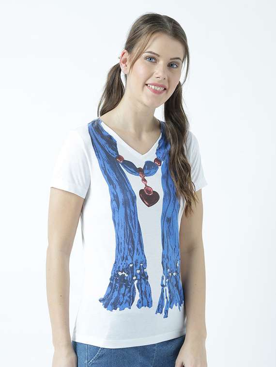 women's front print v neck t-shirt - 19582875 -  Standard Image - 2