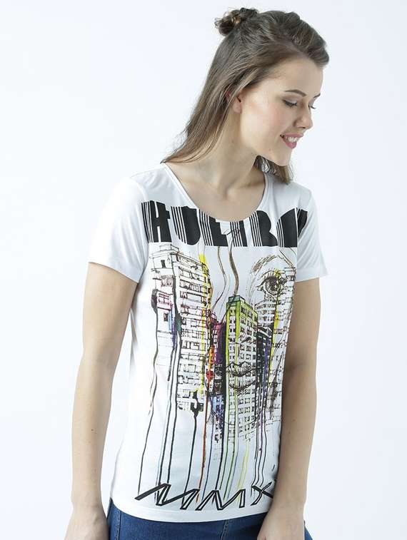 white printed round neck t-shirt - 19582885 - Standard Image - 2