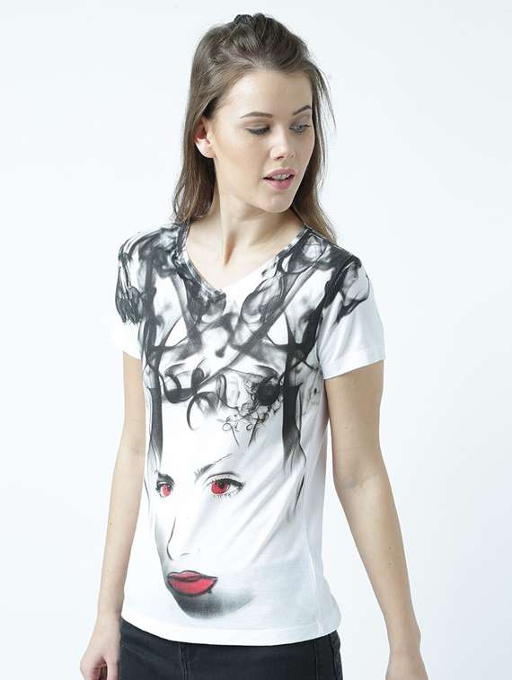 women's front print v neck t-shirt - 19582922 -  Standard Image - 2