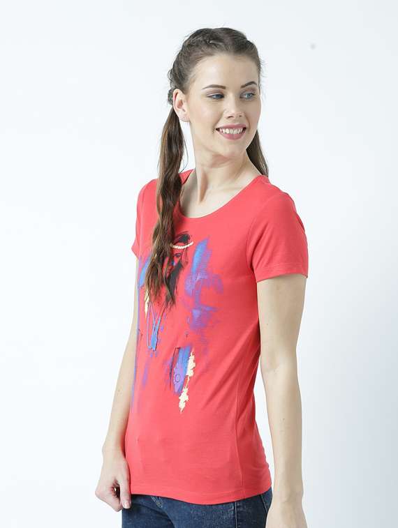 women's front print round neck t-shirt - 19582929 -  Standard Image - 2