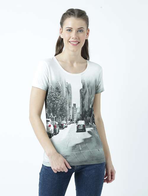 women's front print round neck t-shirt - 19582932 -  Standard Image - 0