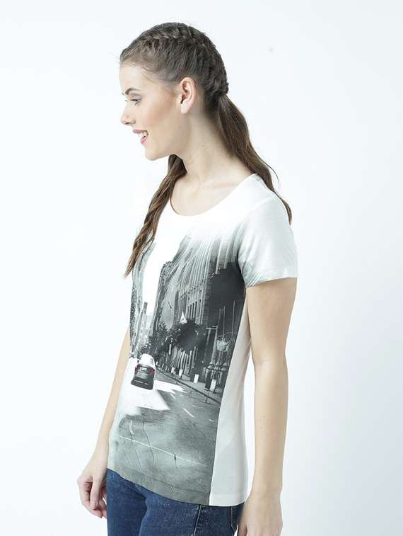 women's front print round neck t-shirt - 19582932 -  Standard Image - 2