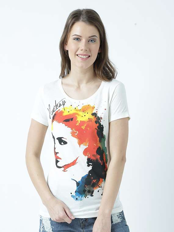women's front print round neck t-shirt