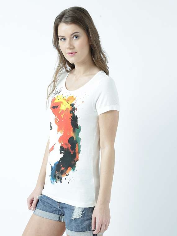 women's front print round neck t-shirt - 19582934 -  Standard Image - 2