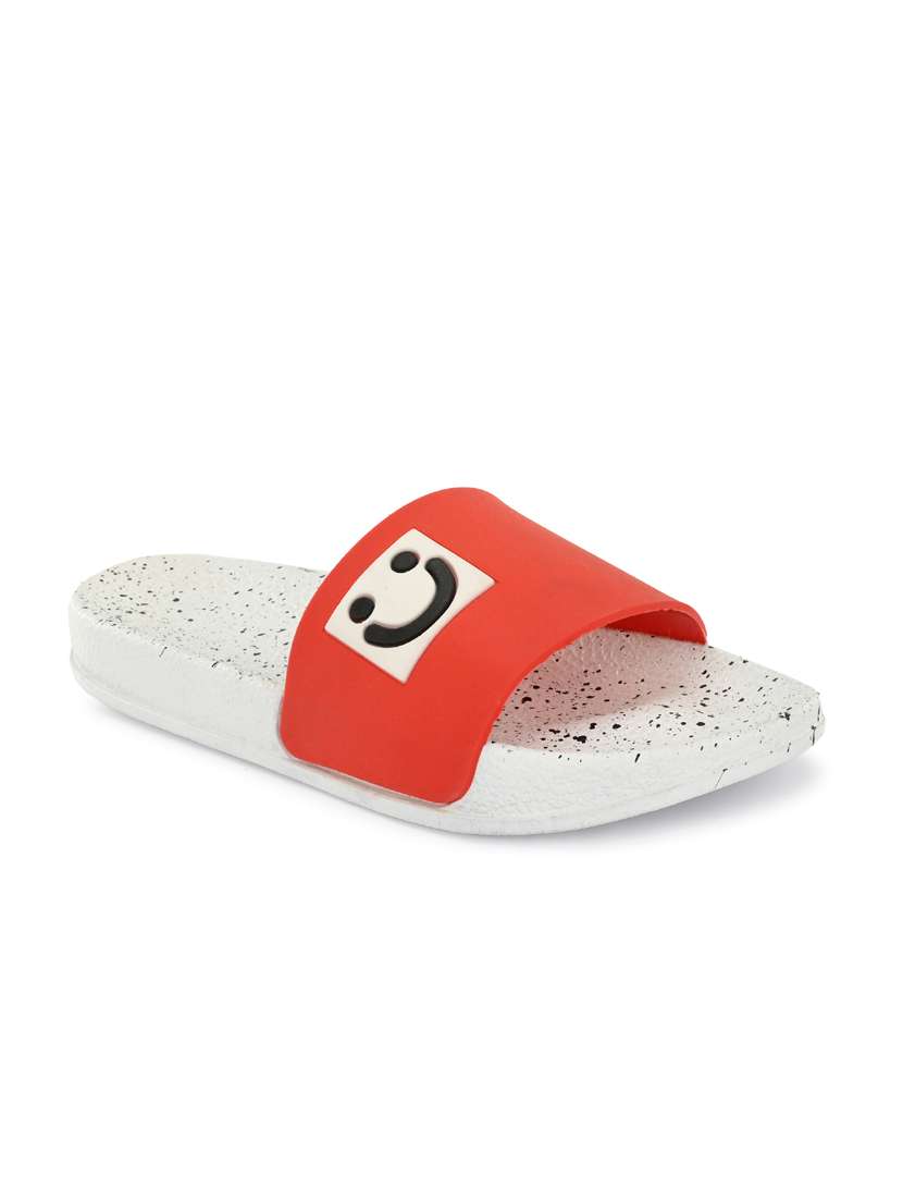 red pvc slip on flip flops