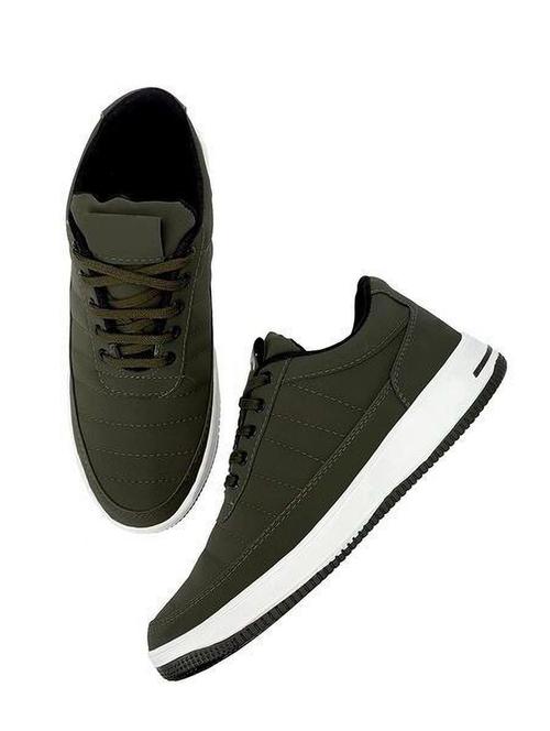 men olive solid lace up sneaker - 19586606 -  Standard Image - 0