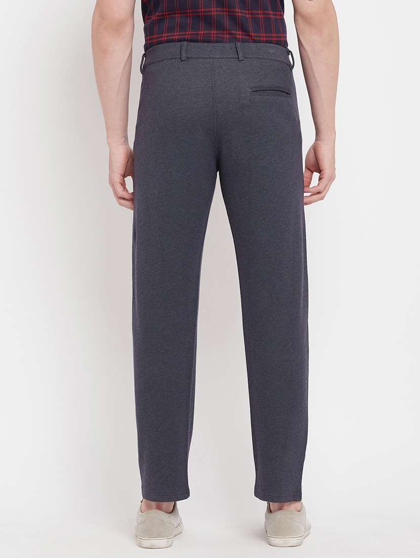 dark blue cotton blend flat front casual trousers - 19586634 - Standard Image - 2