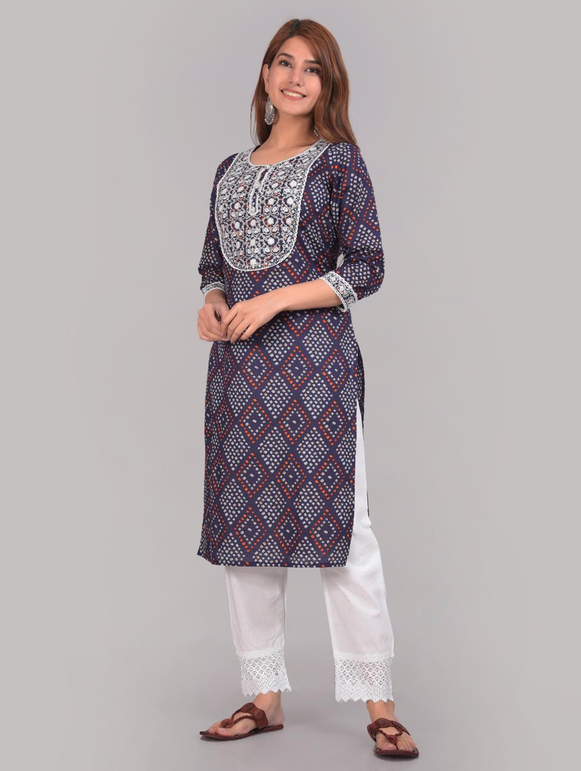 cotton round neck blue kurta pant set - 19588503 - Standard Image - 2