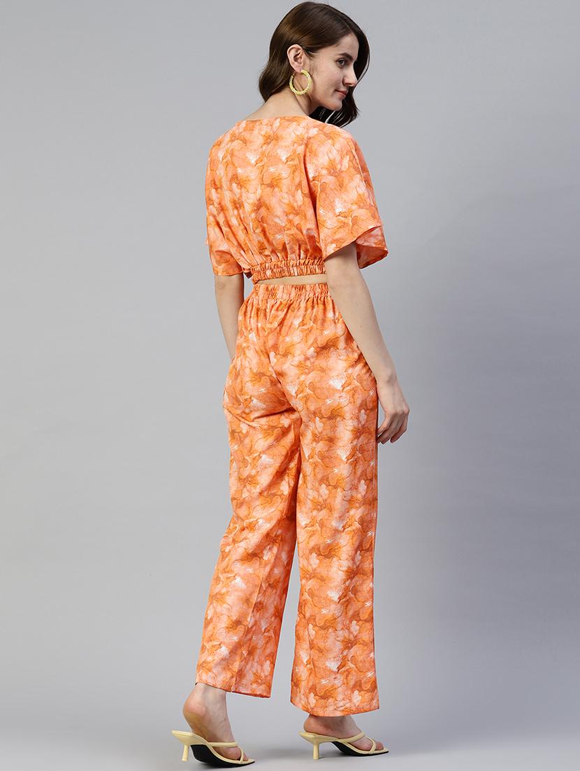 orange cotton blend top and palazzos set coord - 19595615 - Standard Image - 2