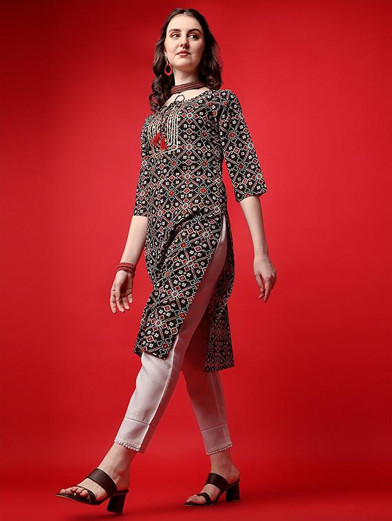 key hole neck straight kurta - 19595639 - Standard Image - 2