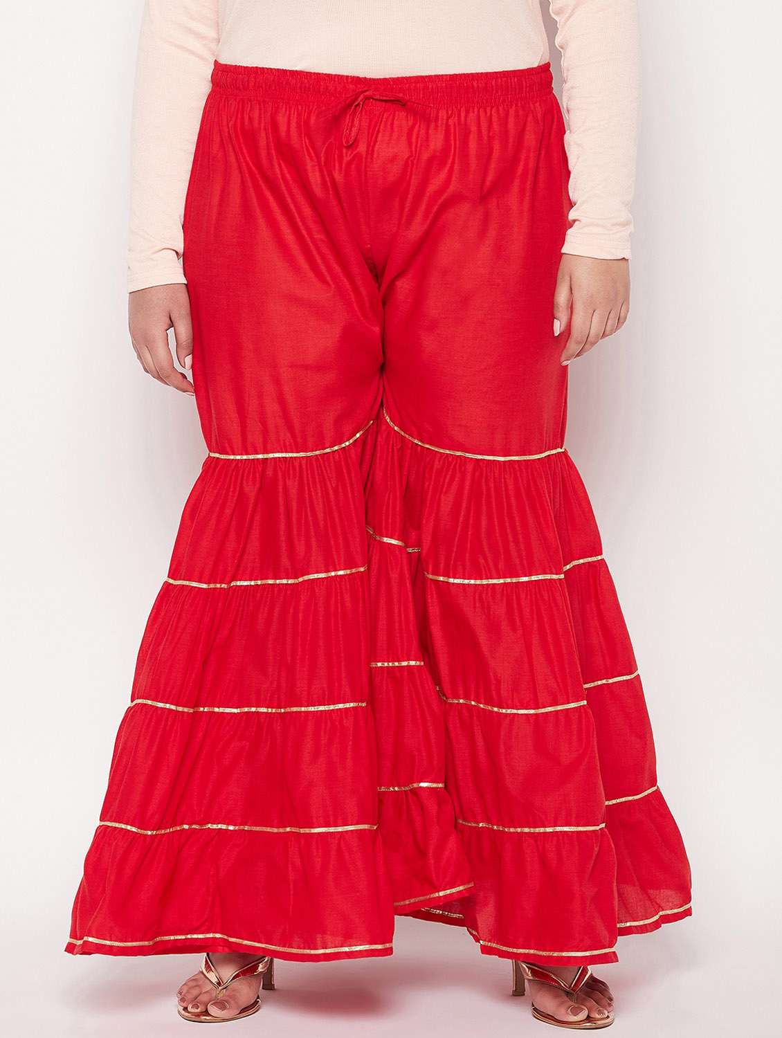 red cotton flared palazzo