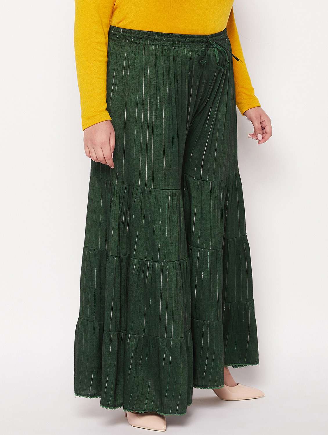 rayon green flared palazzo - 19596348 -  Standard Image - 2