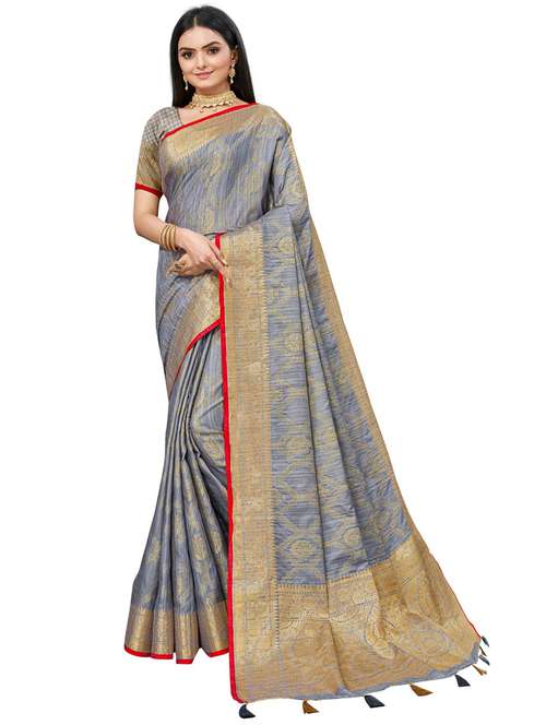 women's self design pearl grey colored saree with blouse - 19596806 -  Standard Image - 0