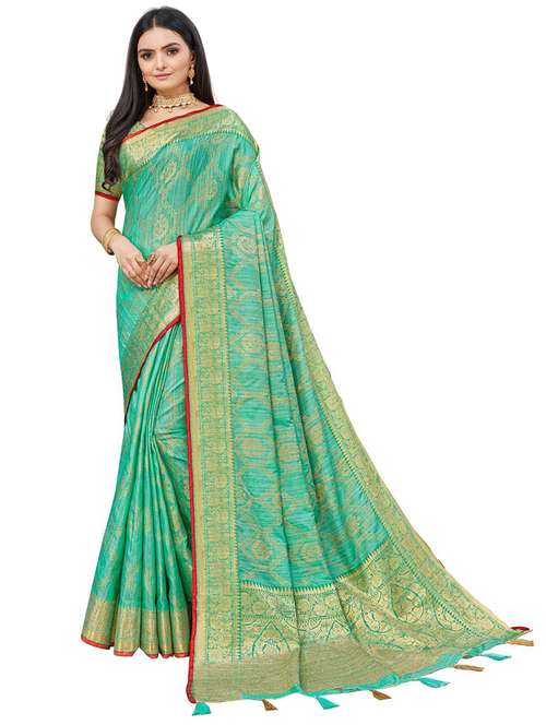 women's printed light green colored saree with blouse - 19596807 - Standard Image - 0