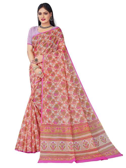 women's printed pink colored saree with blouse - 19596864 - Standard Image - 0