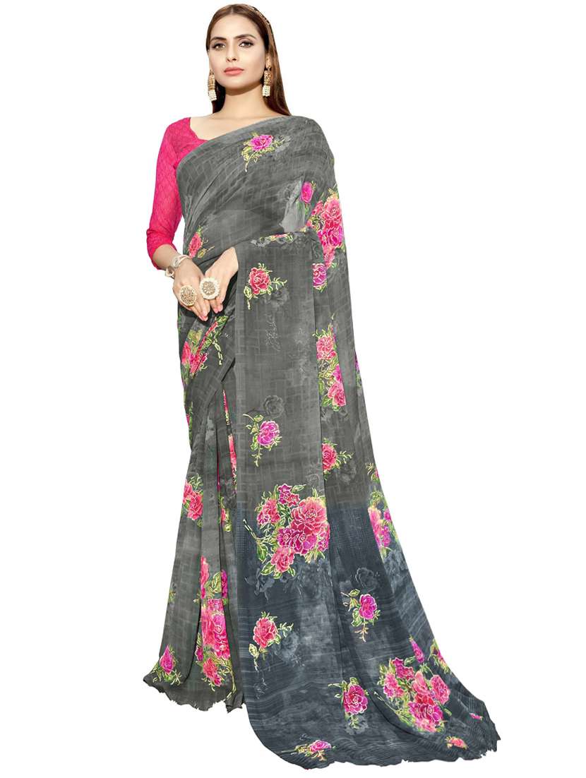 women's floral grey colored saree with blouse - 19596902 -  Zoom Image - 0