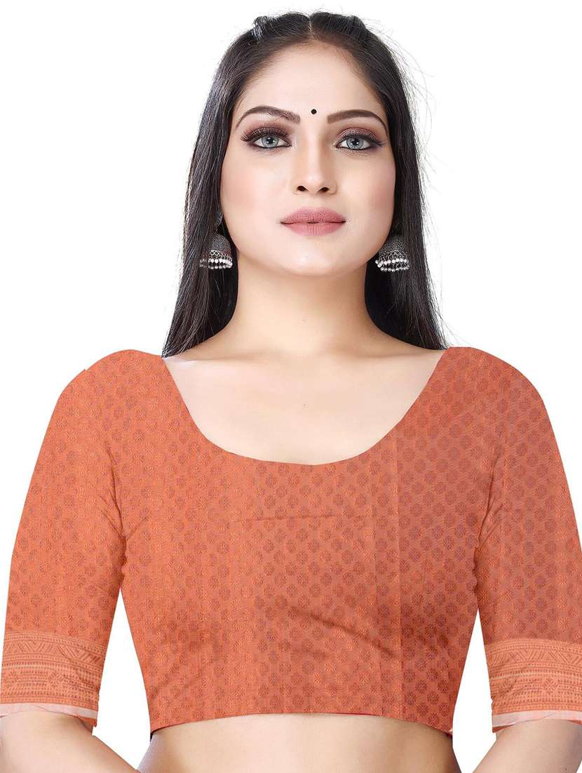 women's self design coral colored saree with blouse - 19596908 -  Standard Image - 2