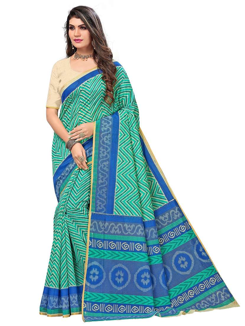 women's chevron blue colored saree with blouse