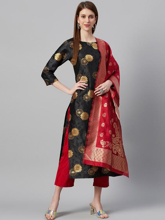 self design straight pant unstitched suit - 19600418 - Standard Image - 2