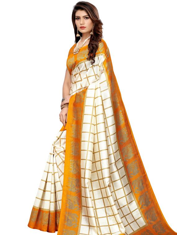 checkered woven saree with blouse - 19600551 - Standard Image - 2