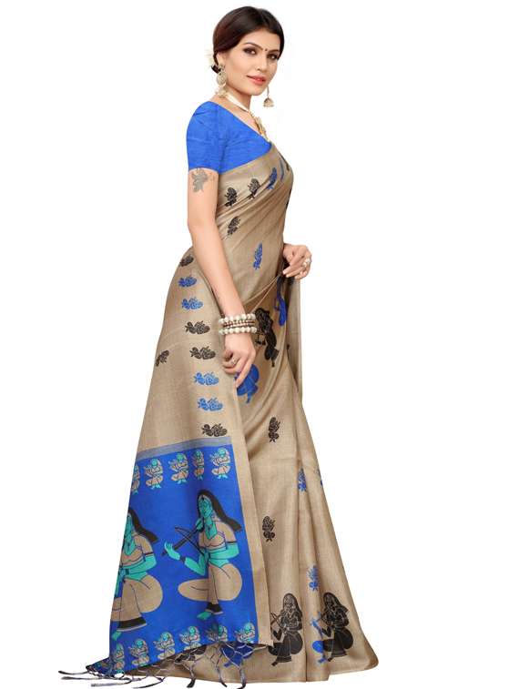printed woven saree with blouse - 19600554 - Standard Image - 2