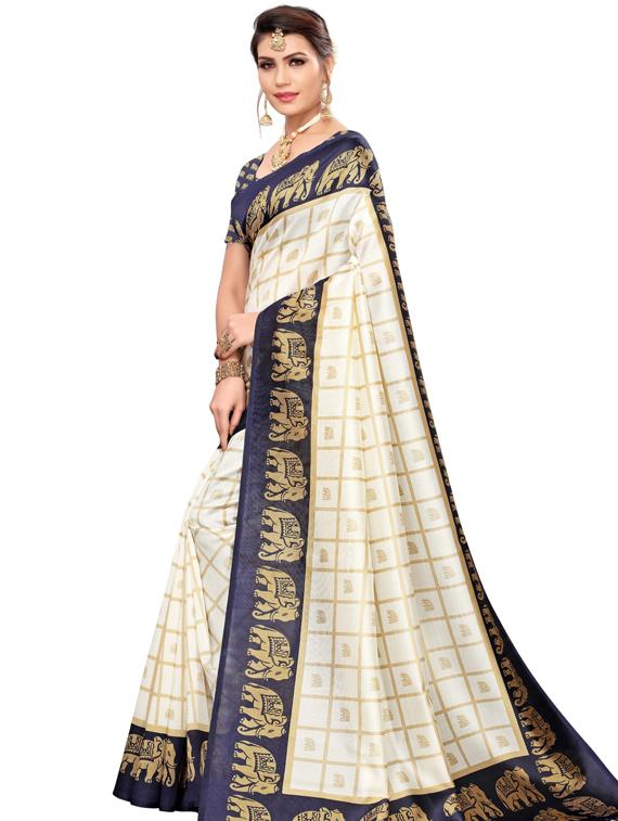 checkered woven saree with blouse - 19600559 - Standard Image - 2