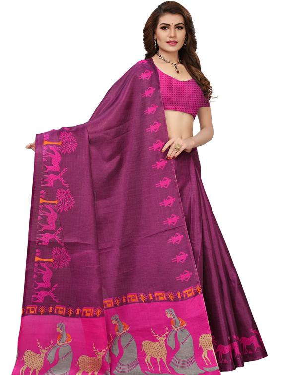 purple printed woven saree with blouse - 19600577 - Standard Image - 2