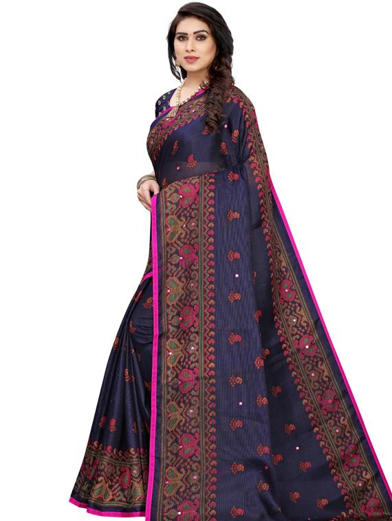 blue self design printed saree with blouse - 19600652 - Standard Image - 2