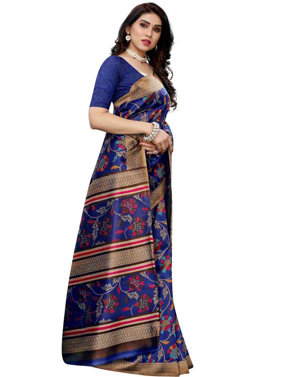 dark blue self design printed saree with blouse - 19600654 - Standard Image - 2